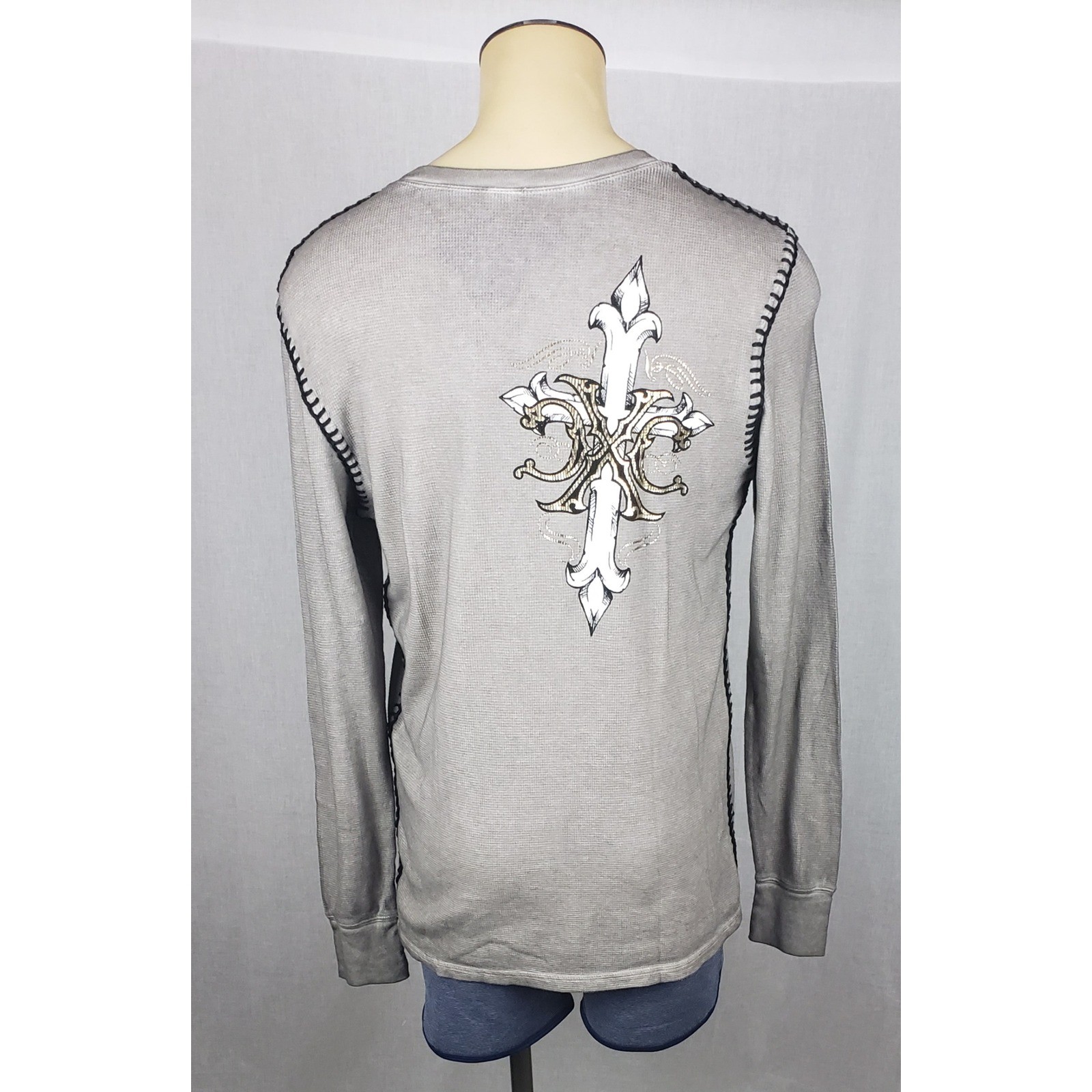 Xtreme Couture Skull Cross Thermal Shirt Mens L Gray Graphic Print Casual Y2K gallery