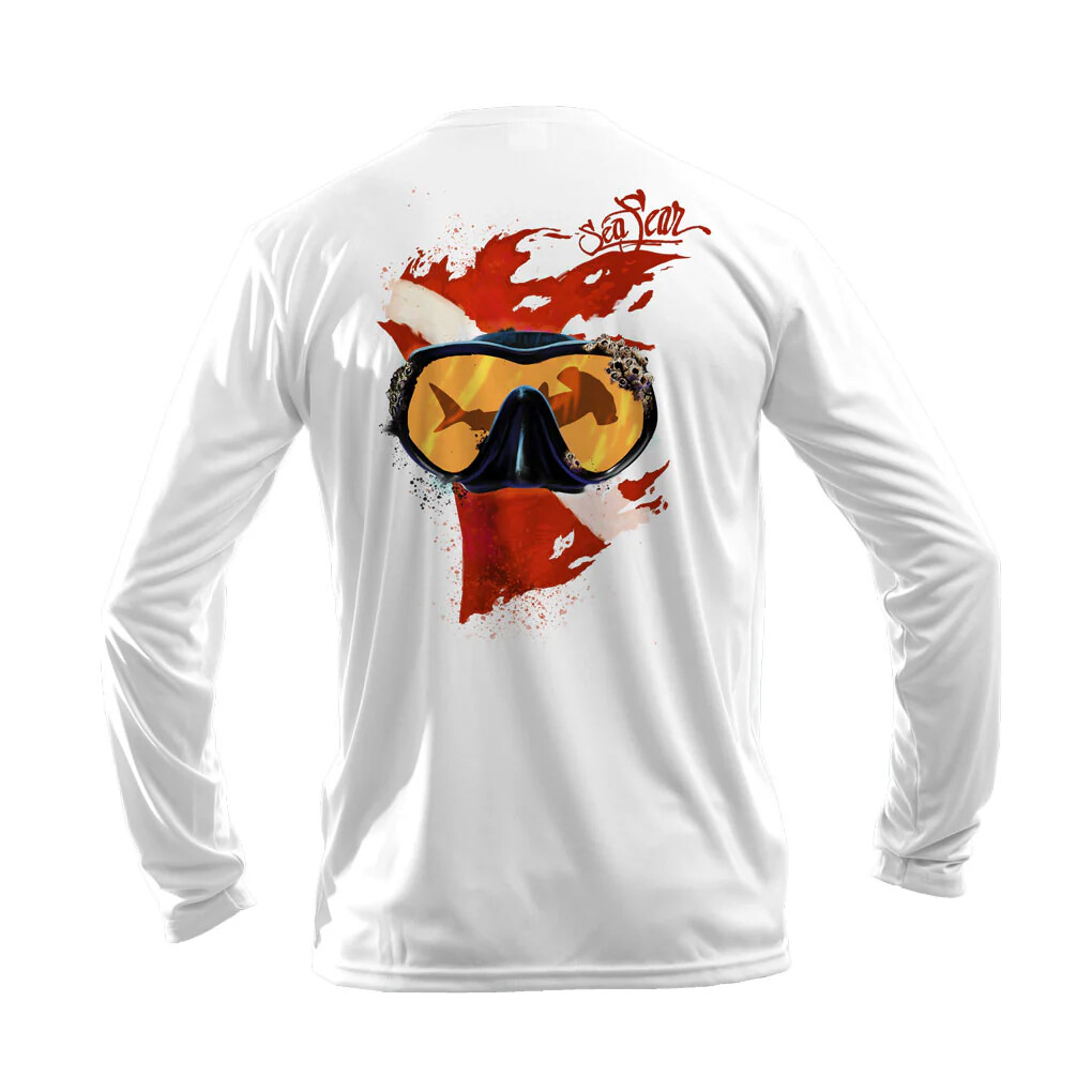 Sea Fear Men's 50+ UPF Long Sleeve Rash Guard Scuba Diving Dive Mask White gallery