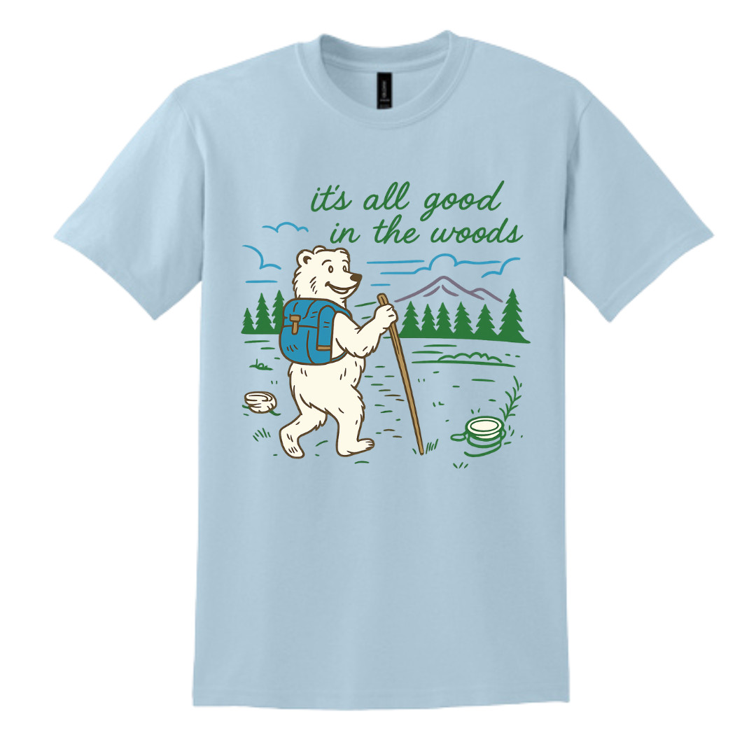 Funny Hiking Bear T-Shirt – 'It’s All Good in the Woods' Camping Outdoor Nature gallery