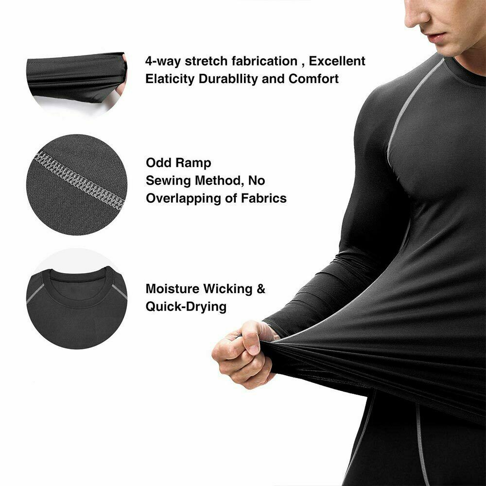 Men Compression Training Shirt Thermal Underwear Layer Workout Tops Long Sleeves gallery