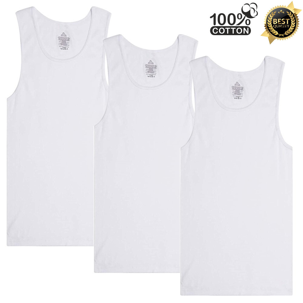 3-6 Packs Mens 100% Cotton Tank Top A-Shirt Wife-Beater Undershirt Ribbed White gallery