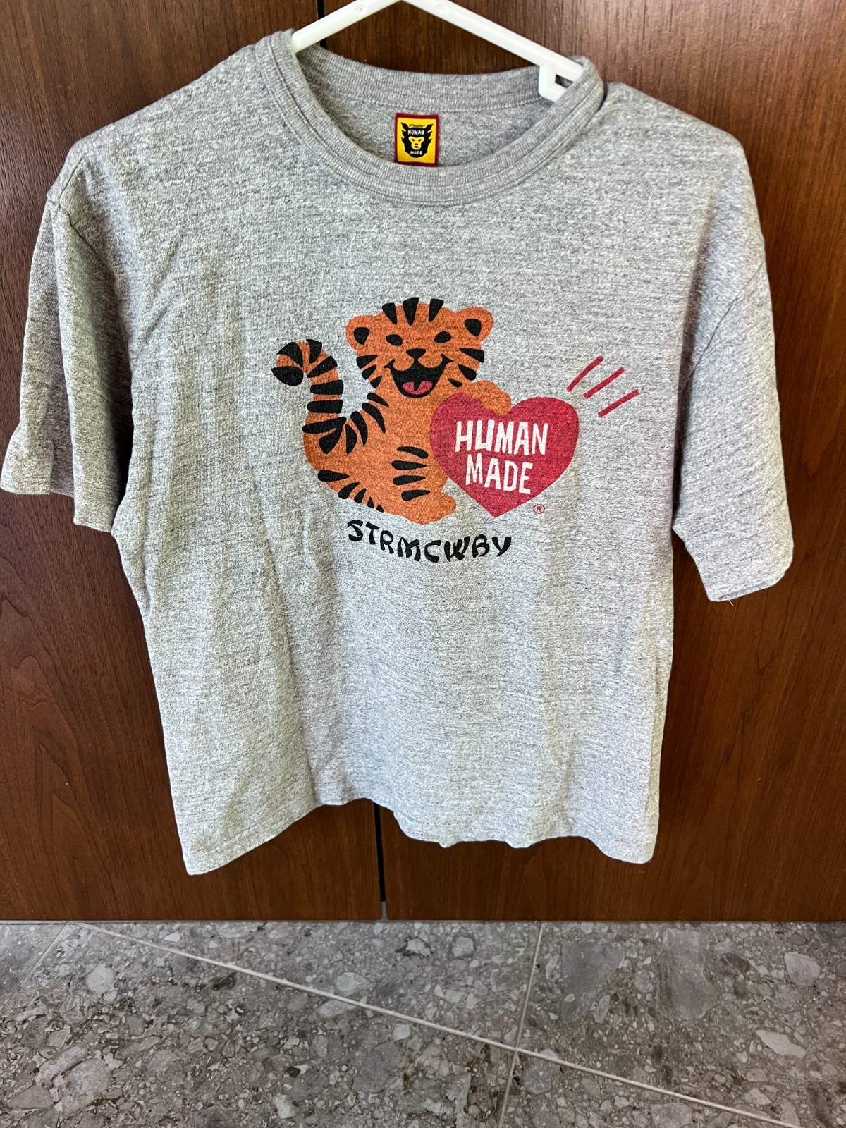 Human Made’s T Shirt Mens (STRMCWBY Cheery Tiger) Cotton Grey Size:Medium