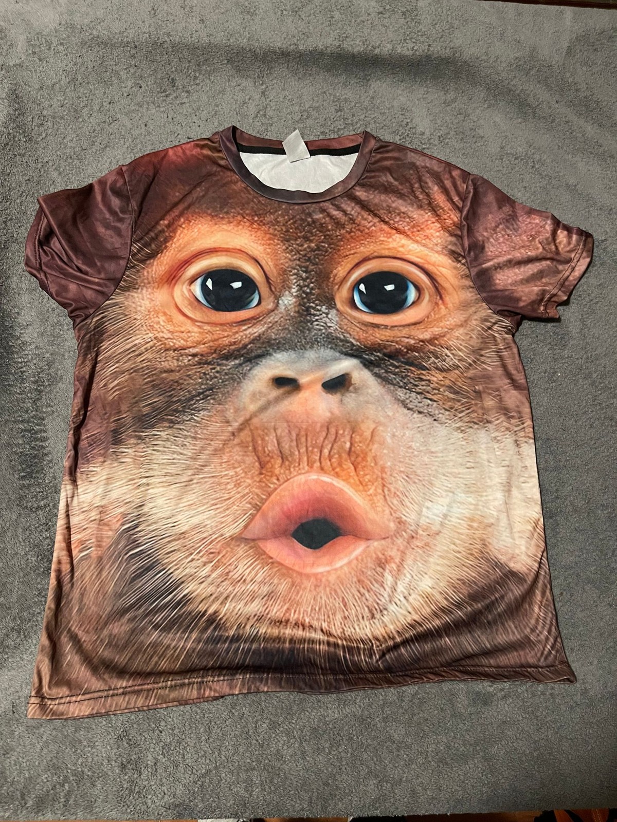 Orangutan Face Shirt Mens XL Brown Short Sleeve Polyester Stretch Graphic Tee gallery