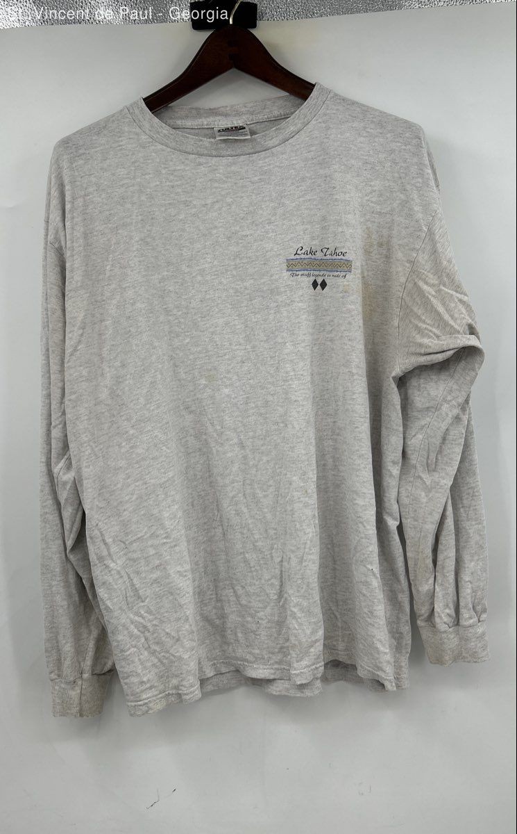 Tultex Vintage Lake Tahoe Long Sleeve Tee Shirt Men’s XL Gray FLAW