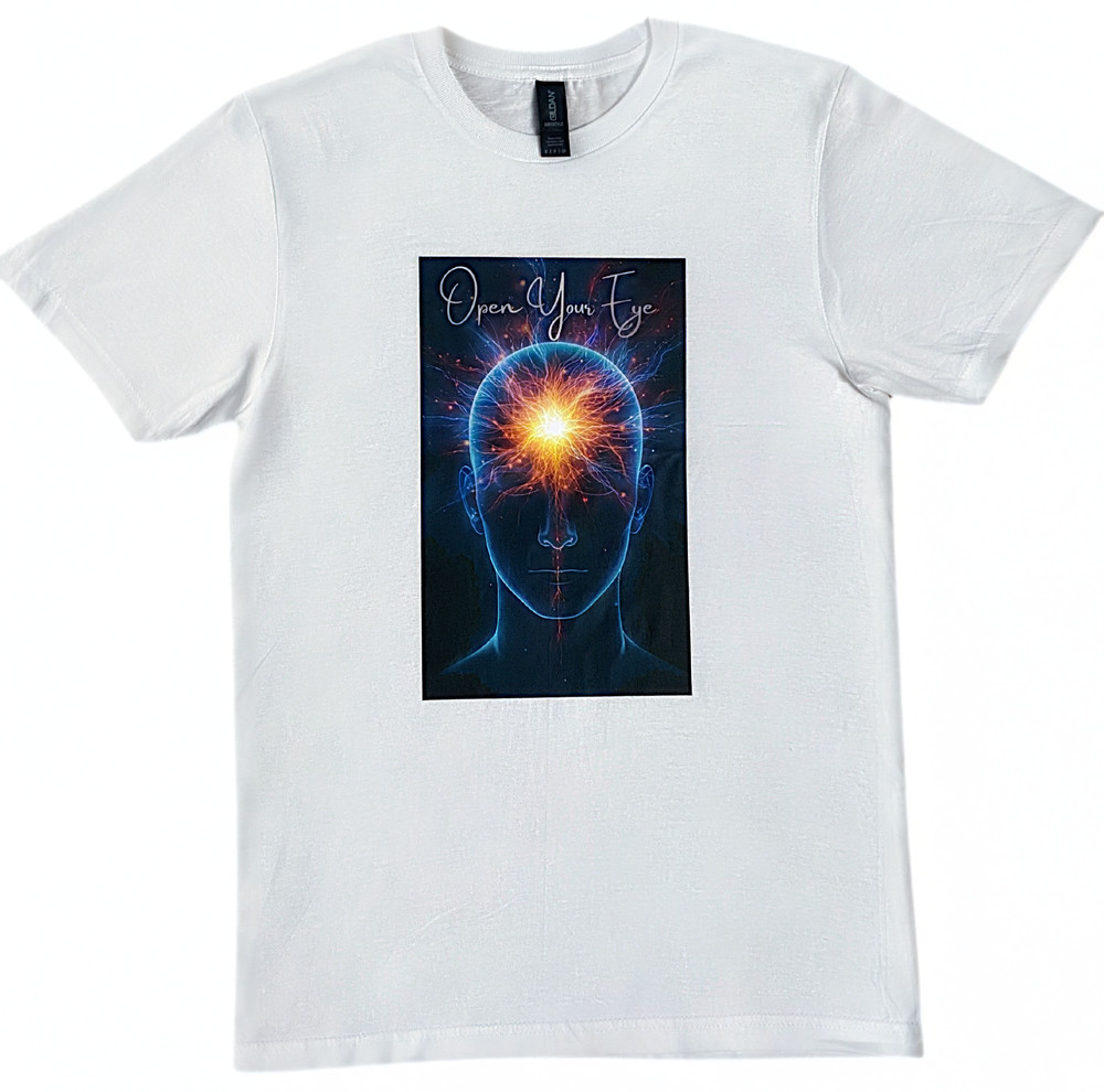 DTF Custom Made – OPEN YOUR EYE Short Sleeve T-Shirt – Black & White SML