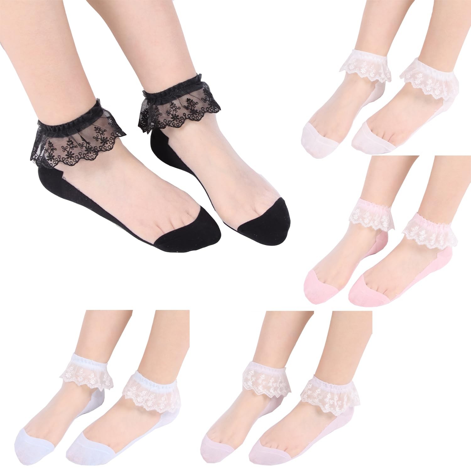 Womens Cute Lace Ruffle Socks Kawaii White Frilly Socks for Girls Ultra Thin ... gallery