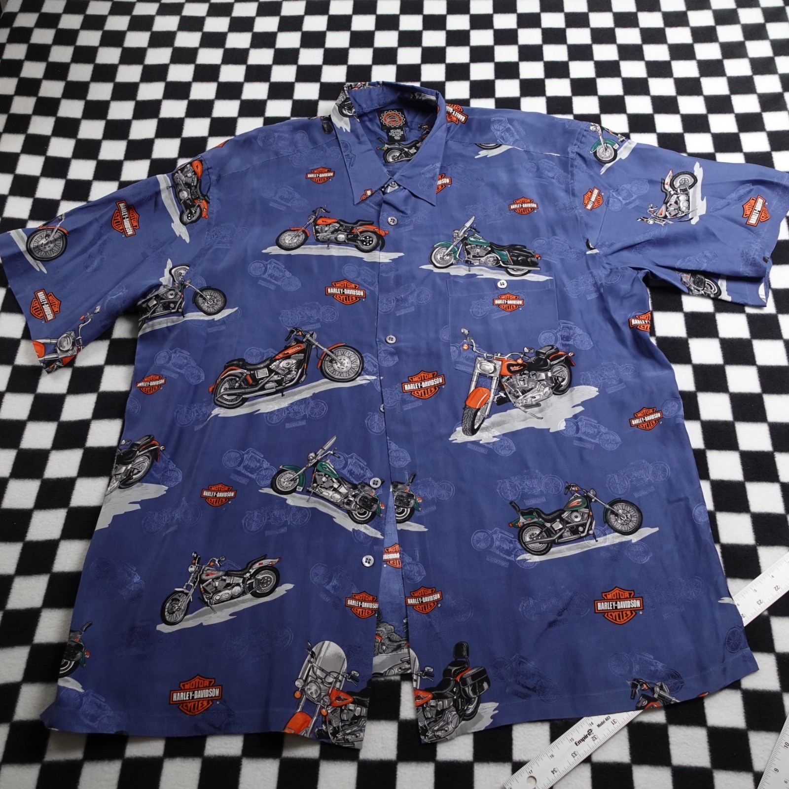 Vintage Harley Davison biker Hawaiian all over print button up Shirt 2XL Silk gallery