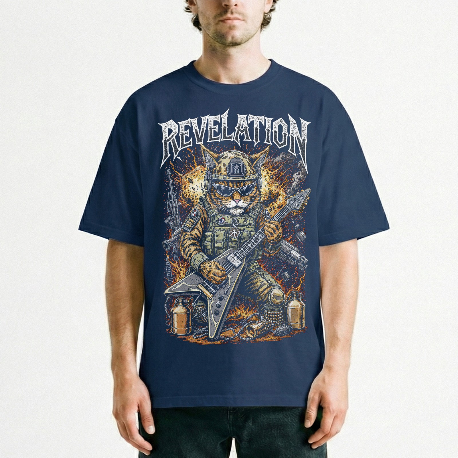 Army Cat Soldier Tactical Gear War Heavy Metal Band Tee Shirt Vintage Unisex gallery