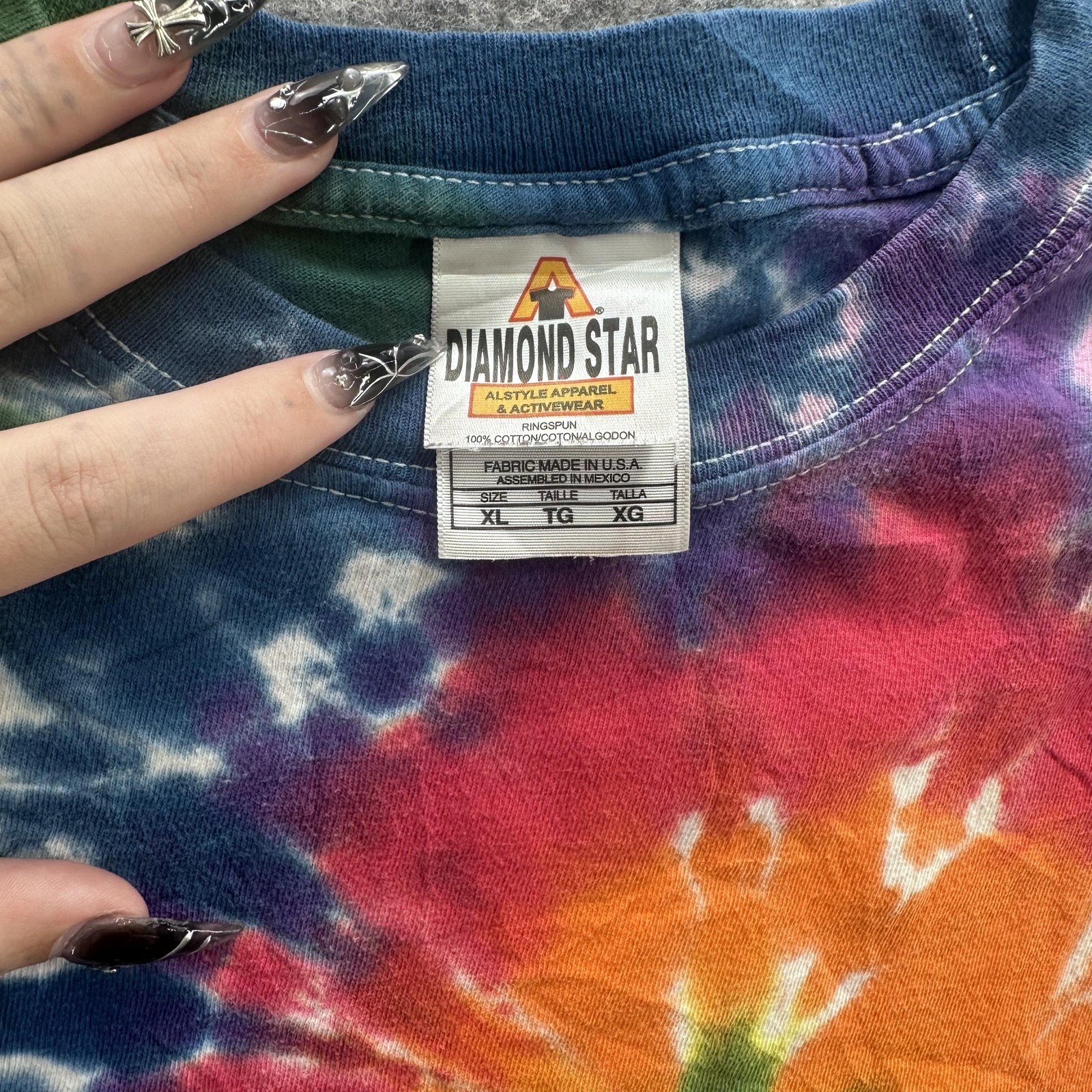 Diamond Star Shirt Mens XL Multi Tie Dye Rainbow Spiral Short Sleeve Alstyle gallery