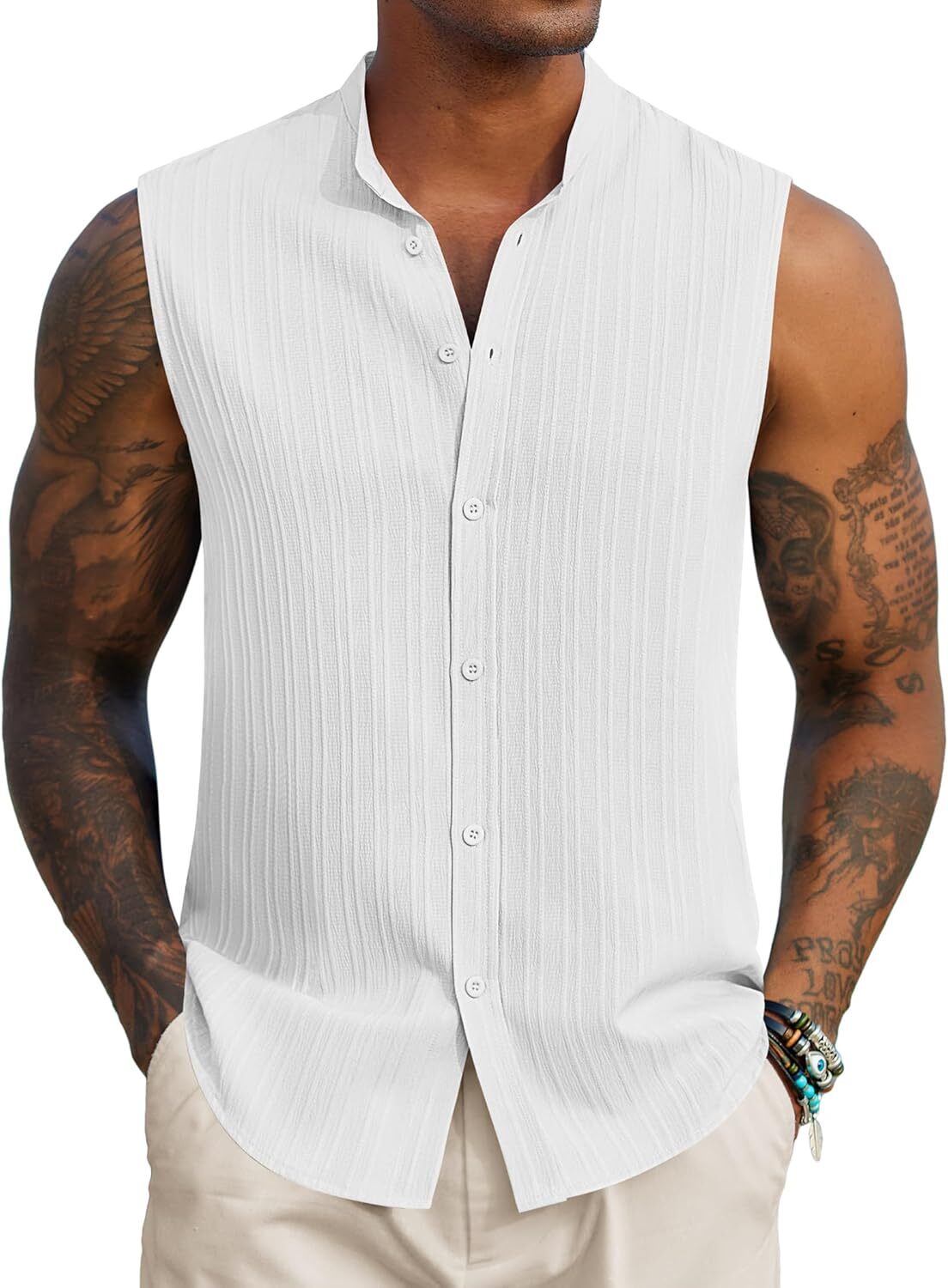 Mens Sleeveless Summer Shirts Beach Tank Tops Button Up Tank Shirt for Vacation gallery