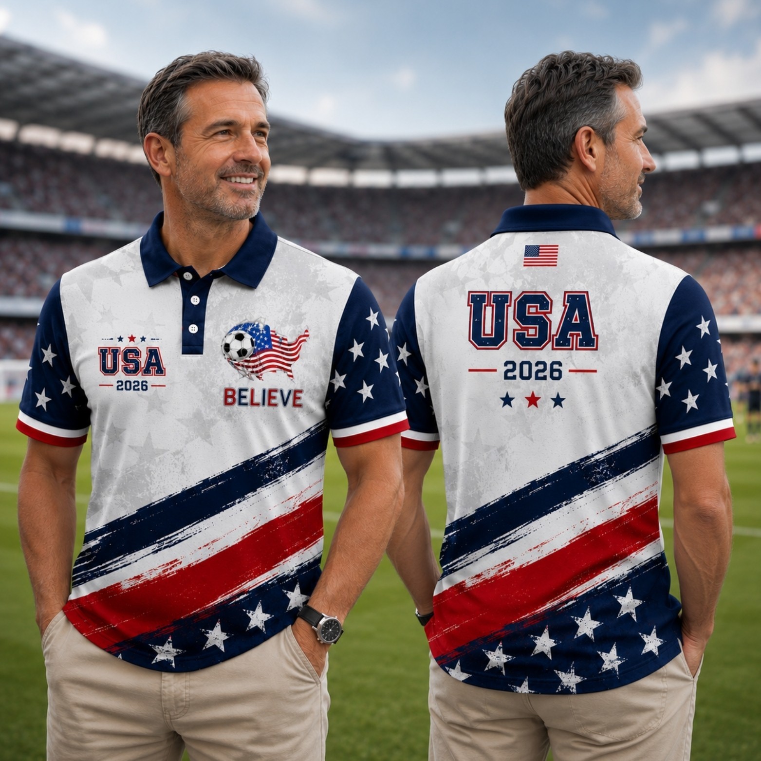 American Soccer Golf Shirt Men USA Patriotic Flag Soccer Fan July 4th Tee(S-5XL) gallery