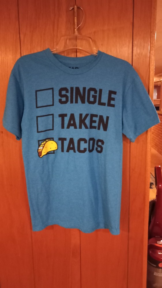 MAD ENGINE Teal Blue Funny Taco Shirt! Stretchable! Size Small