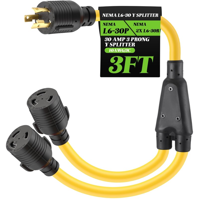 Saysurey 3ft L6-30 Y Splitter Compatible with NEMA L6-30p Male Plug to 2X L6-…