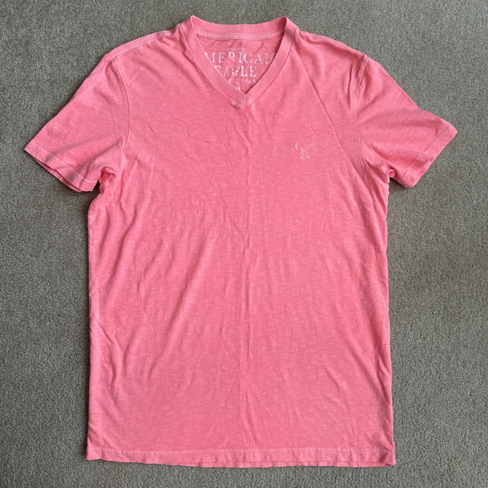 American Eagle T-Shirt Mens Medium Bright Neon Pink Coral Logo Cotton Eagle Logo gallery