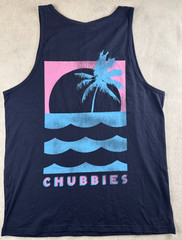 Chubbies Weekend Tank Top Mens Large Navy Palm Tree Graphic Beach Casual NWT