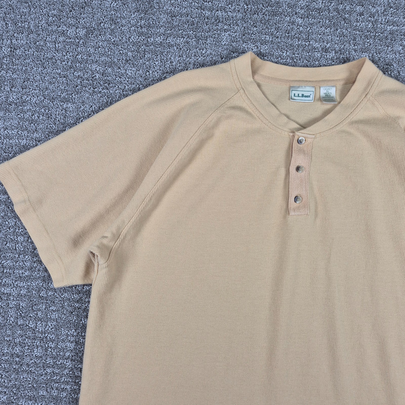 Vintage 90s LL Bean Henley Shirt Mens XL Tan Textured Cotton Knit Heritage gallery