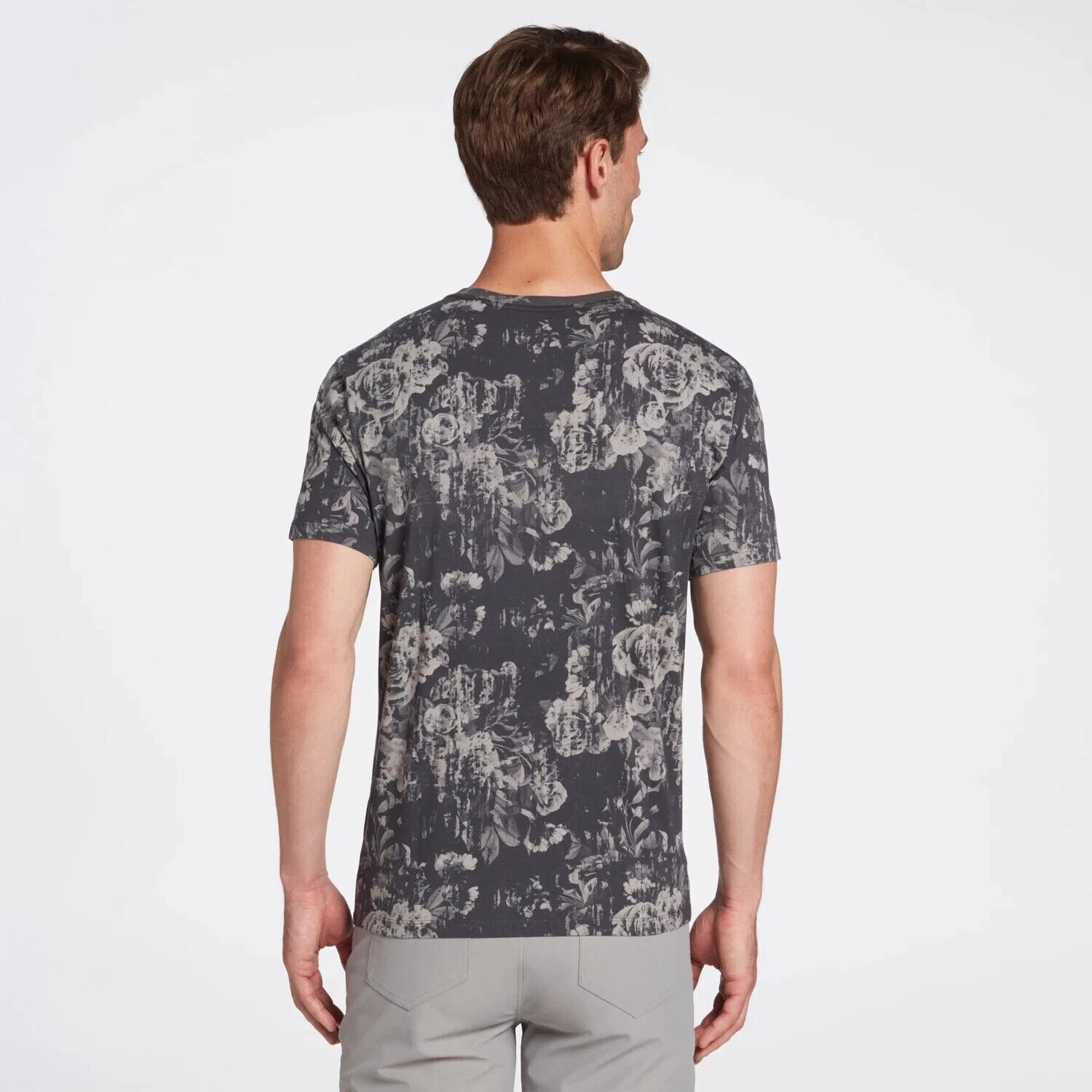 VRST Men's Washed Tee Print Monochromatic Floral Gray Small gallery