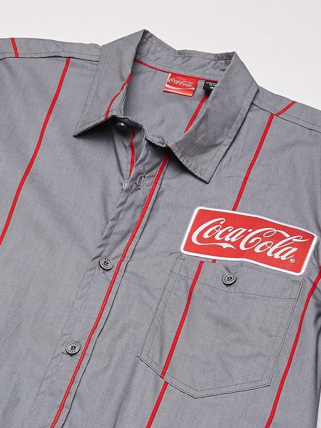 Official Coca-Cola Men's Striped Button Up Work Shirt with Logo Patch New gallery