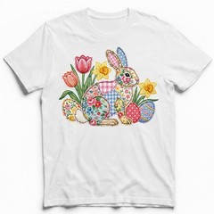 Easter Bunny Patchwork Floral Spring T-Shirt Holiday Cute Pastel Egg Lover Tee