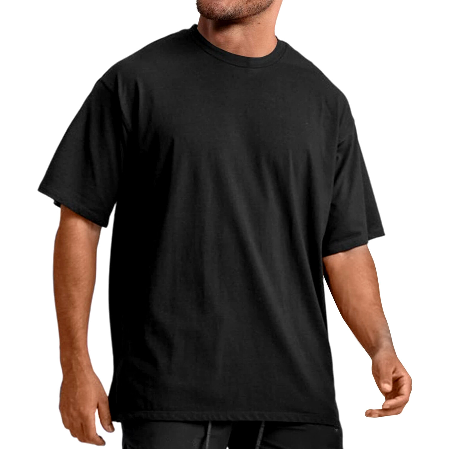 New Men's Heavy Short Sleeves Cotton Plain Crew Neck T-Shirt Casual Black M-XL gallery