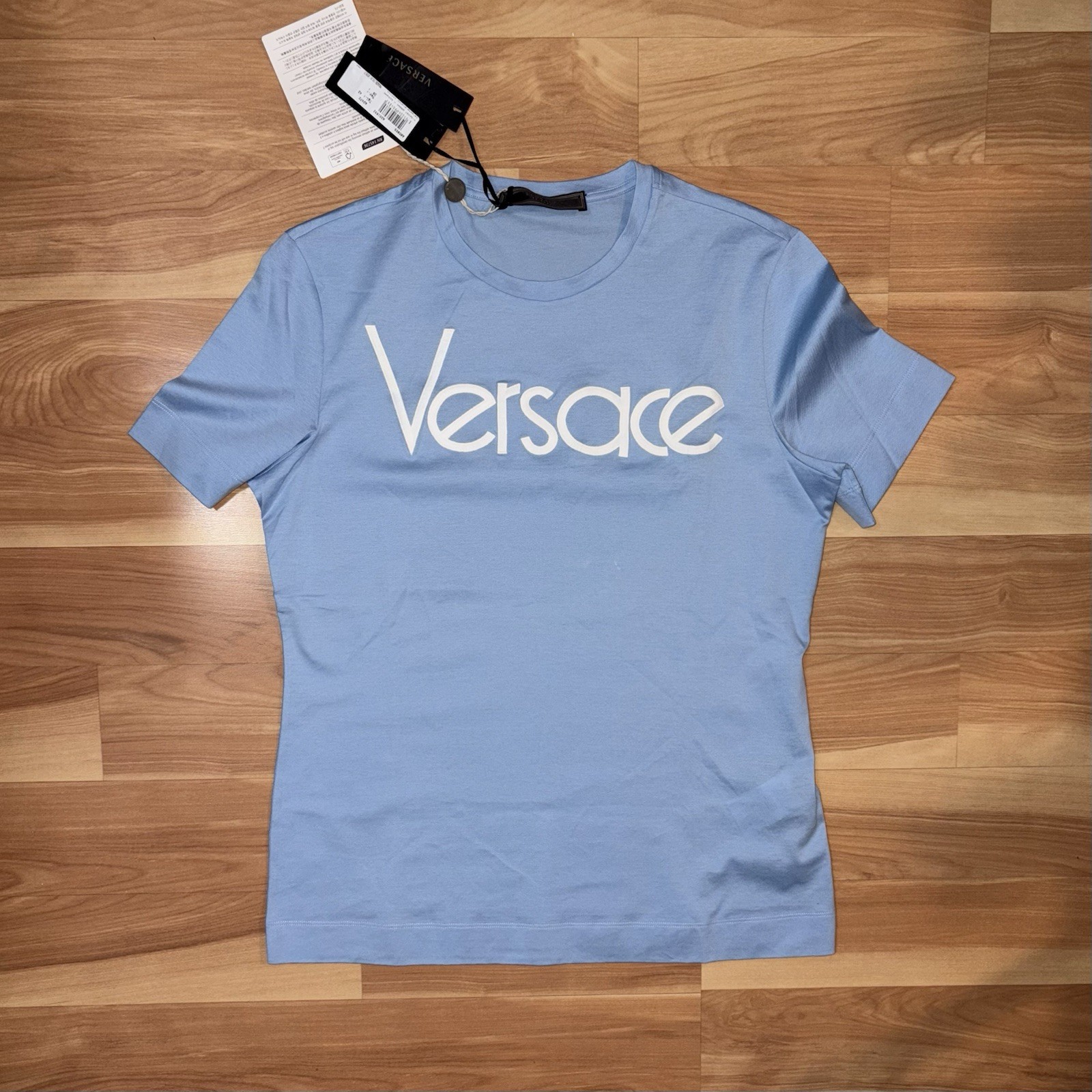 VERSACE NWT 90’s Tribute Runway Blue Logo Tee Shirt Small Collectible Designer gallery