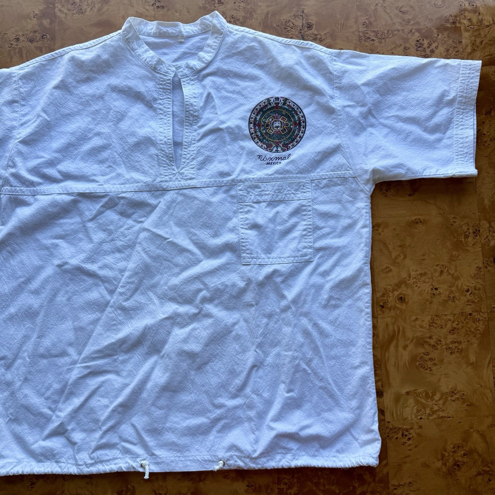 White Shirt Mens XL White Mexican Beach Casual Flour Sack Drawstring Tourist gallery