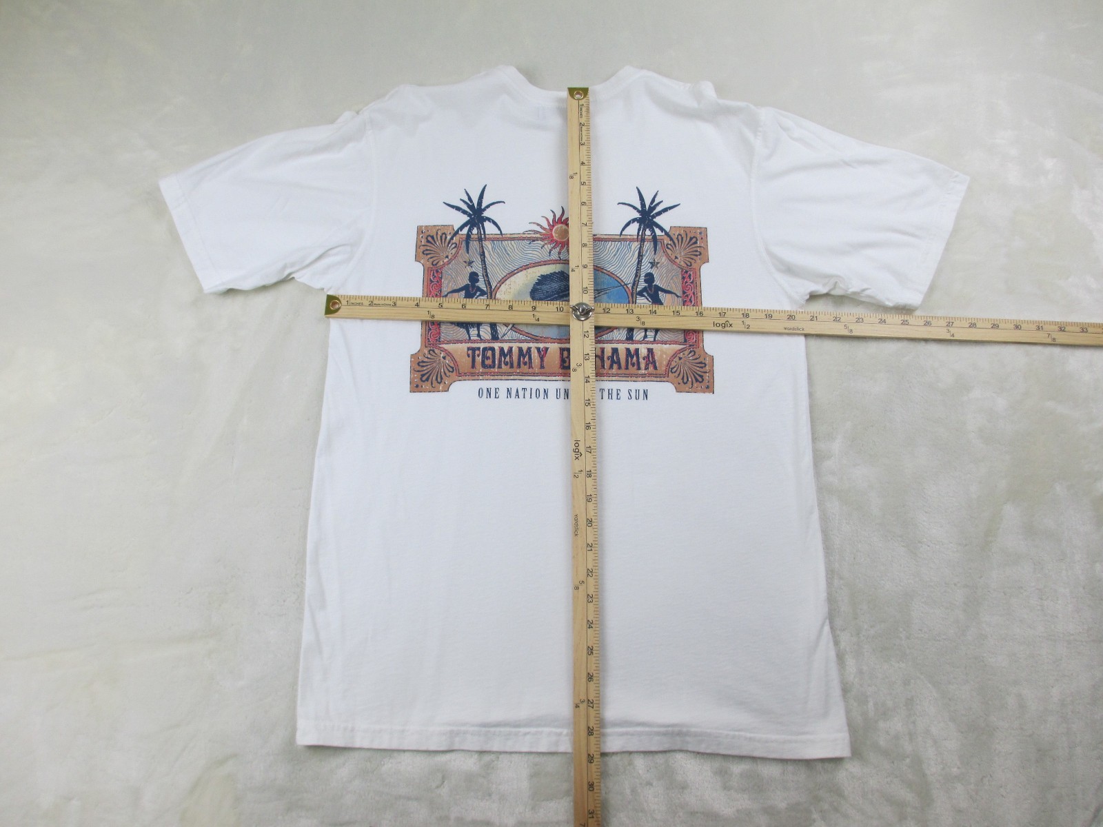 VINTAGE Tommy Bahama Shirt Mens Small White One Nation Under The Sun Marlin USA gallery