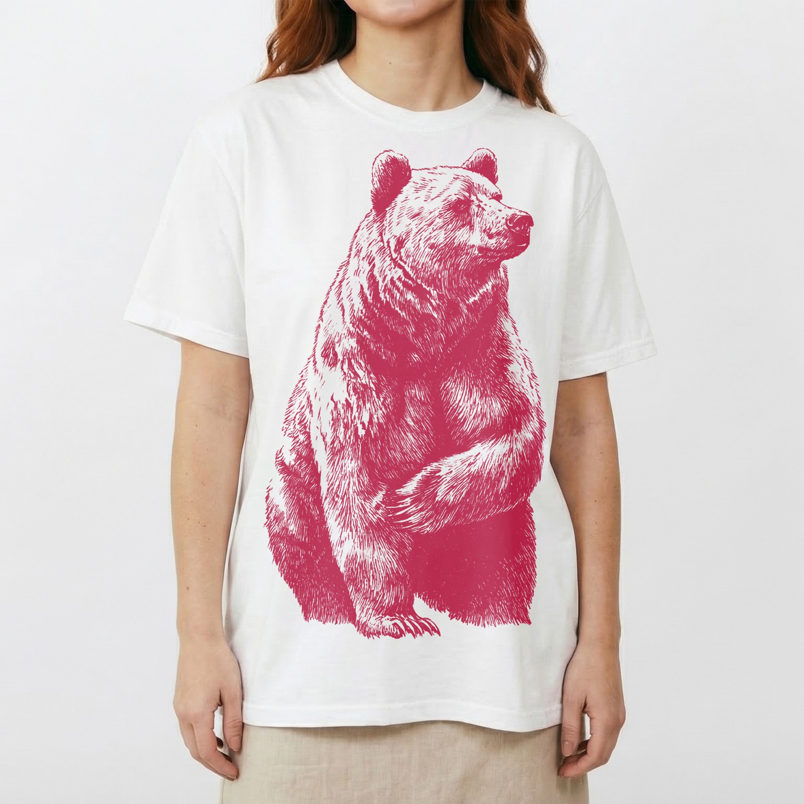 Red Grizzly Bear Silhouette Wildlife Nature T-Shirt Forest Animal Graphic Tee gallery