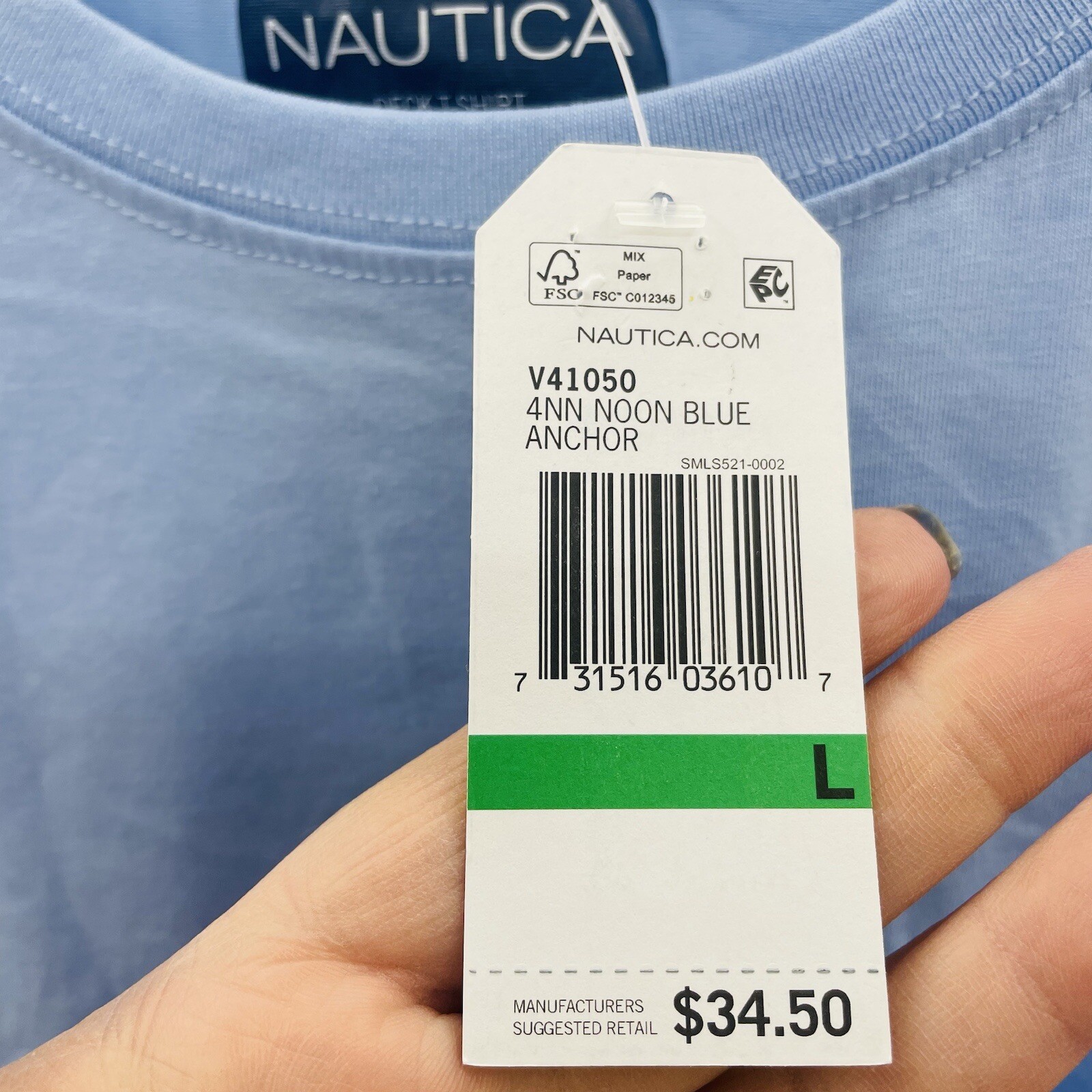 Nautica Mens Large Classic-Fit Solid Crew Neck Pocket T-Shirt in Blue FLAW 1333 gallery