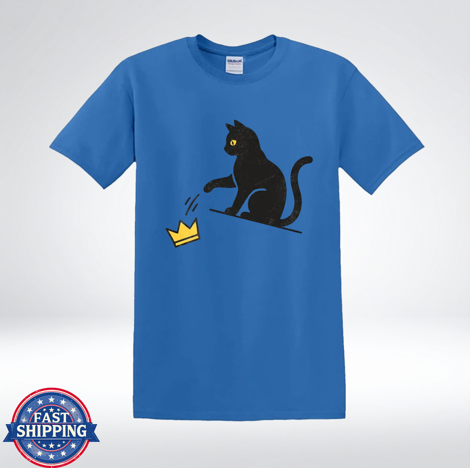 Funny Cat Knocking Crown Anti King Humor Minimalist Graphic T-Shirt gallery