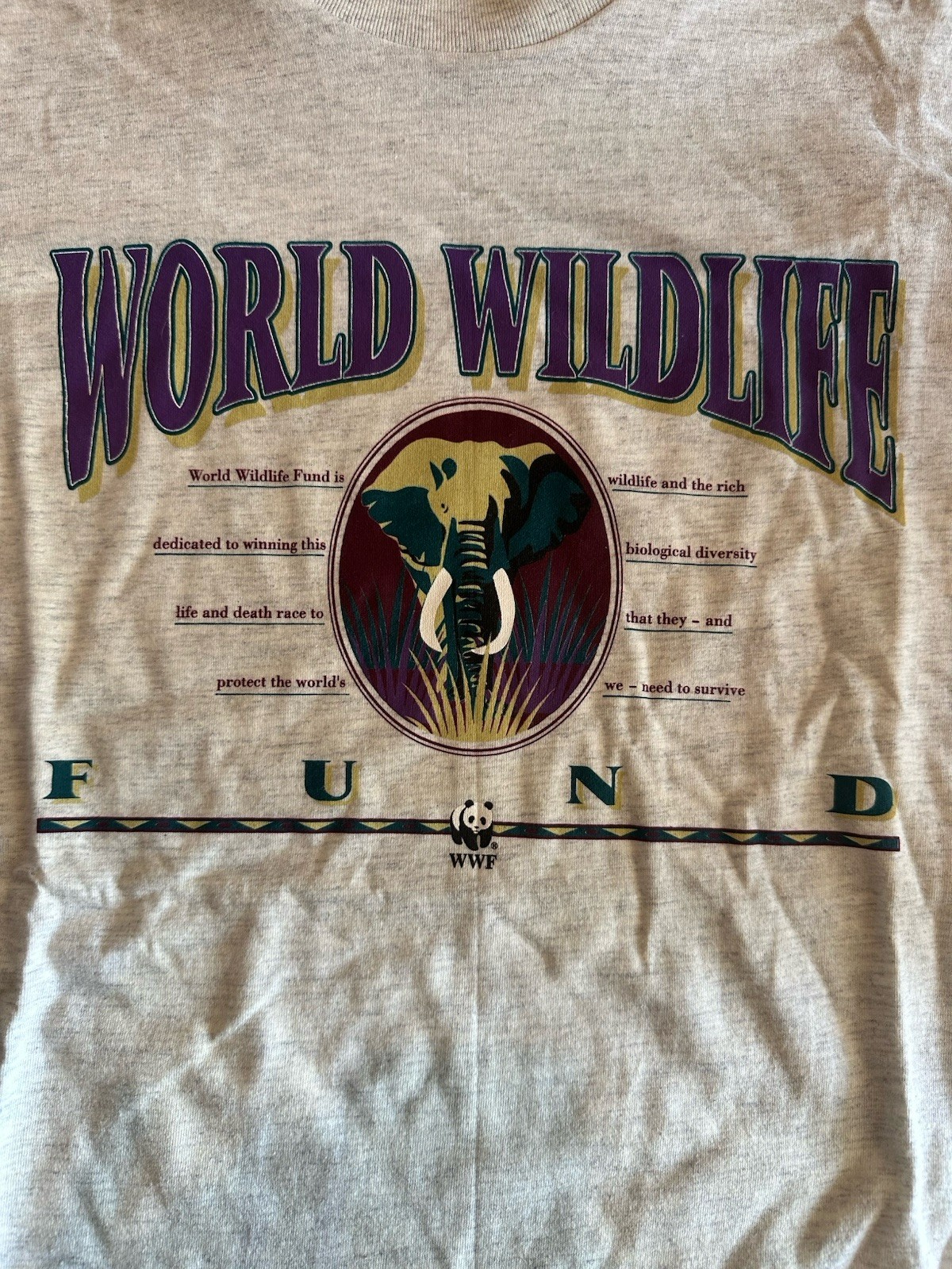 VTG 90s World Wildlife Fund Shirt XL Elephant Panda See Photo For Discoloration gallery