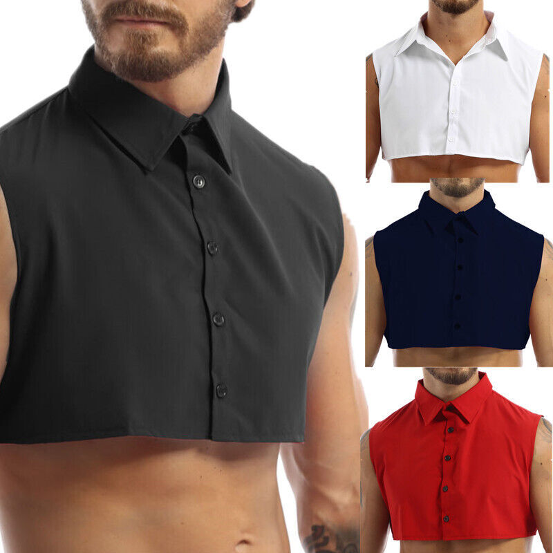 Men Shirt Necklace Collar High Neck Crop Top Solid Color Collared Fashion Pure gallery