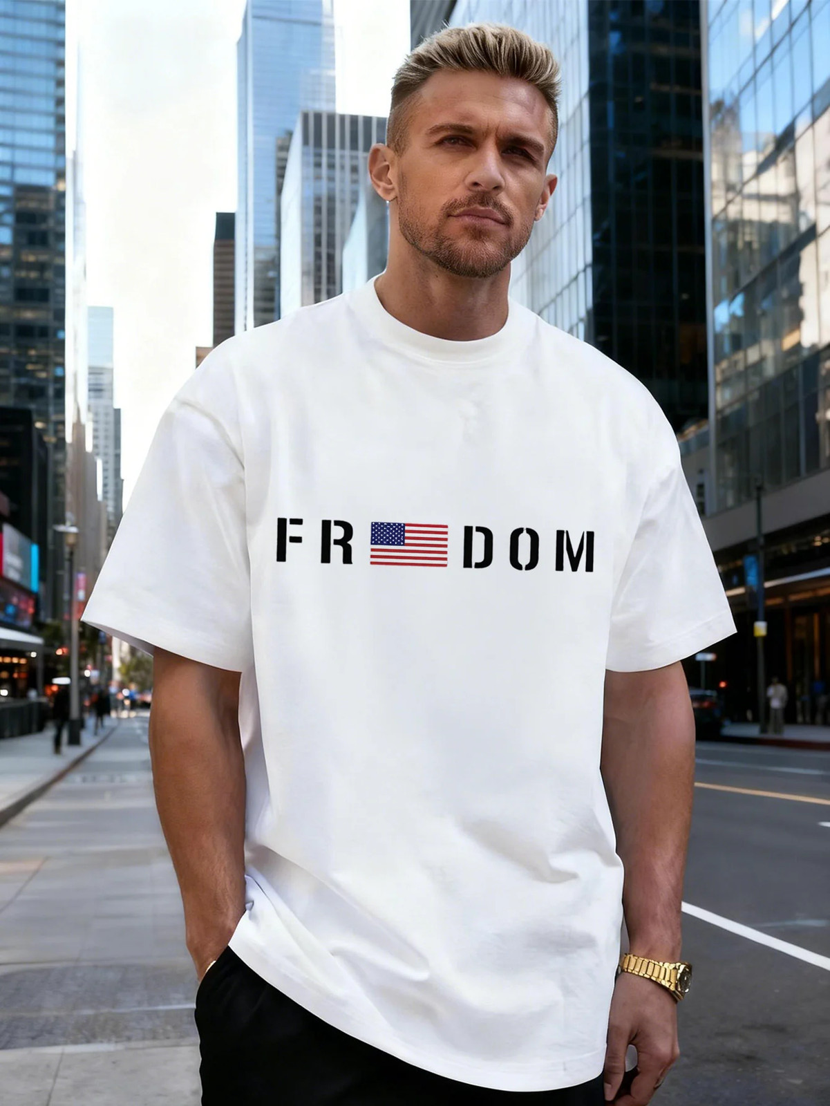 Letter Flag Graphic 100% Cotton Men’s T-Shirt, Suitable for Daily Streetwear