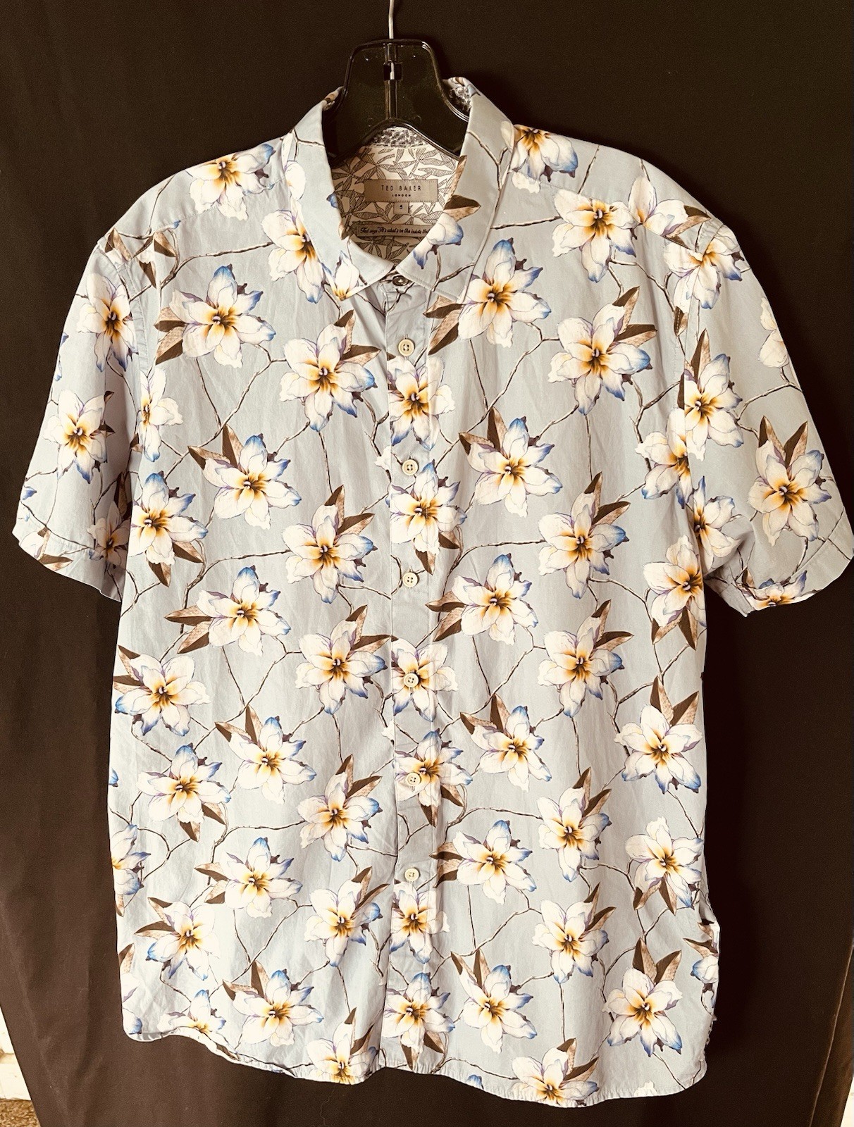 Ted Baker London Blue, Yellow, Black, White Magnolia Print Shirt - Size Tag 5 XL gallery