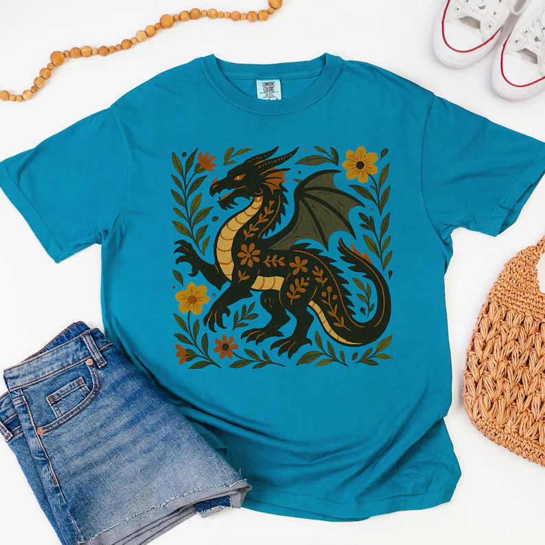 Folk Art Dragon Comfort Tee Mythical Creature Shirt Men Women gallery