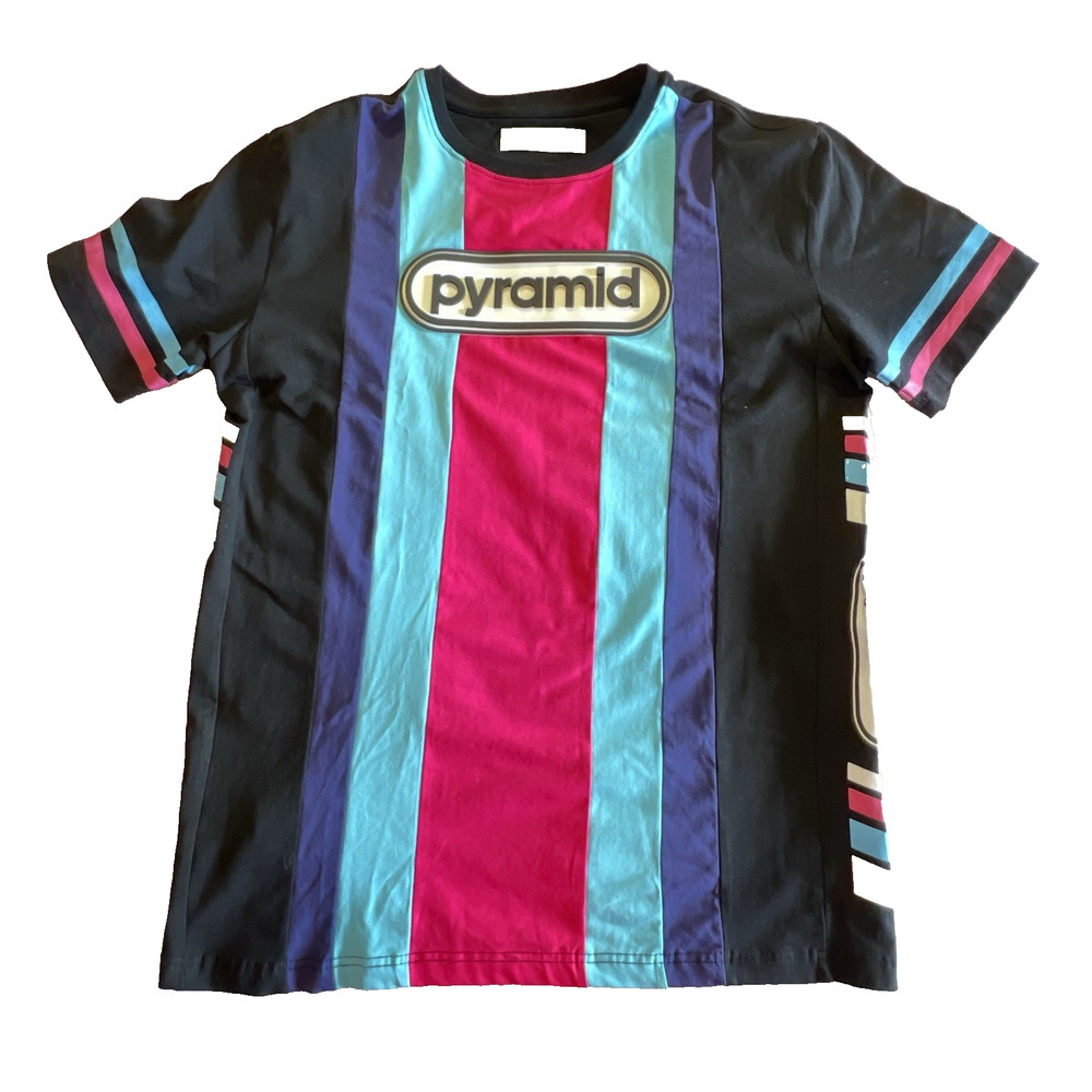 Black Pyramid Mens Size M Color Block Jersey 3D Logo Short Sleeve Spell Out