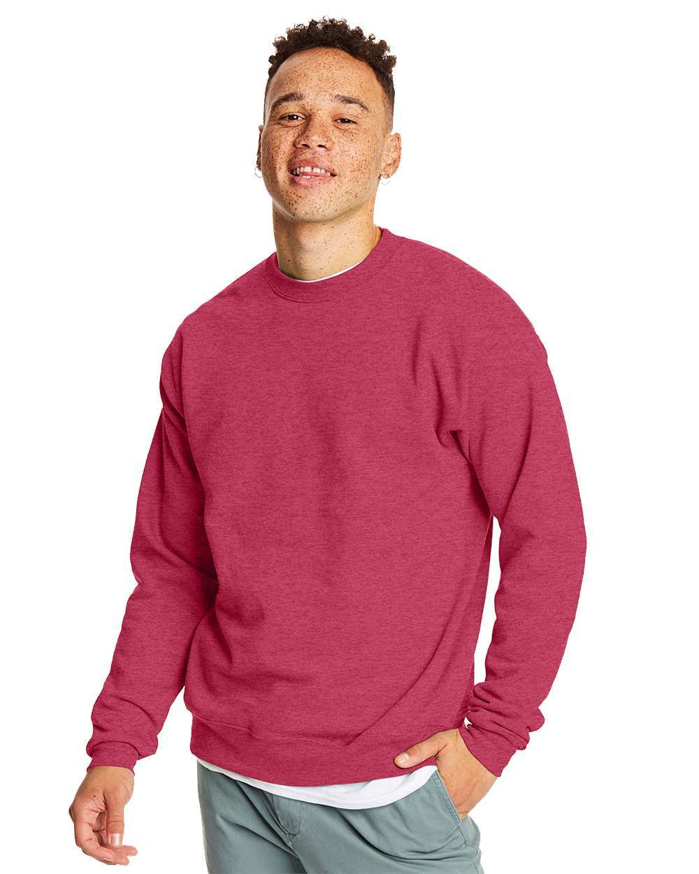 Hanes Men's Sweatshirt Long Sleeve Cuff Waistband Ecosmart Crewneck Fleece P160 gallery