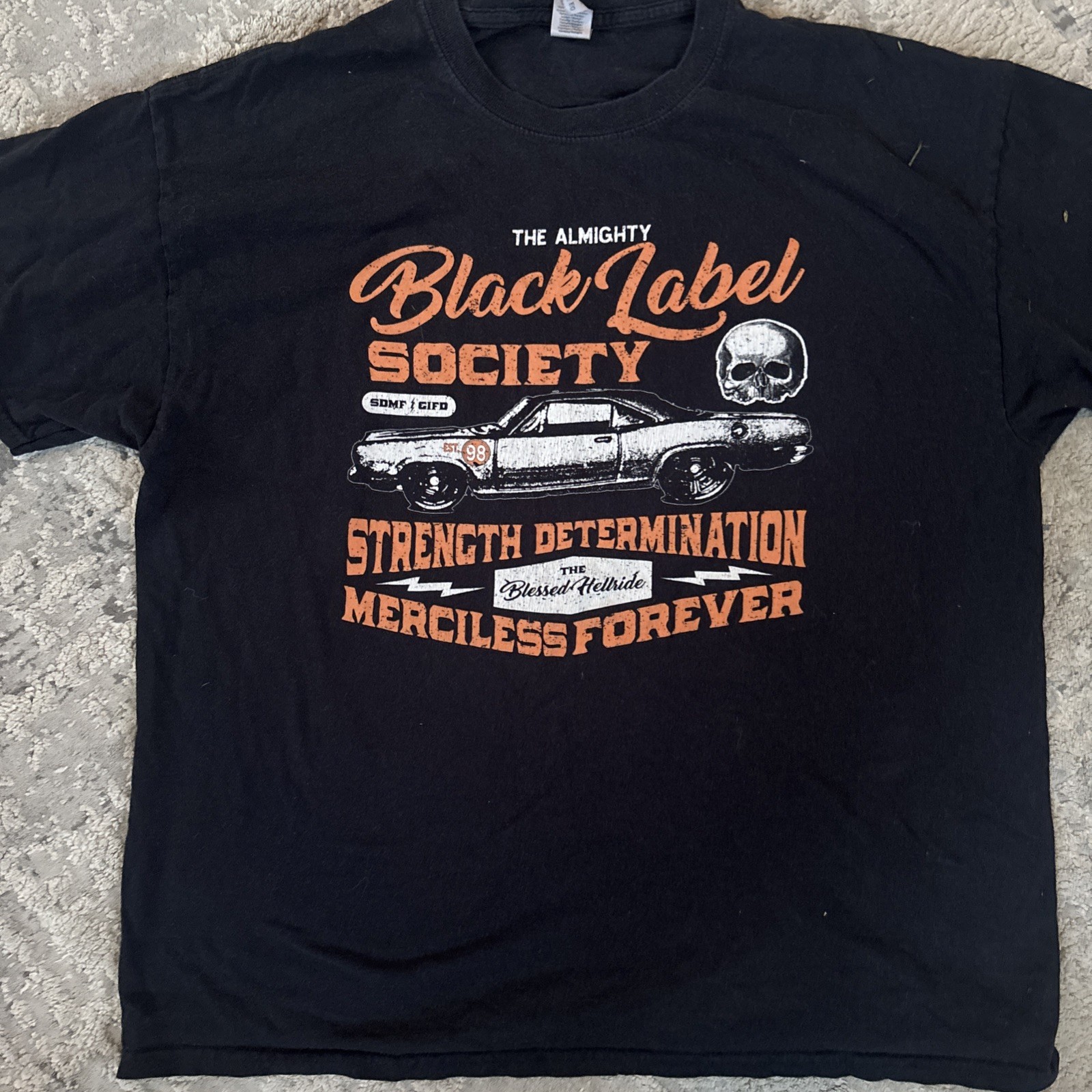 2000s Black Label Society SDMF Blessed Hell Ride Skull Hot Rod Shirt XL gallery