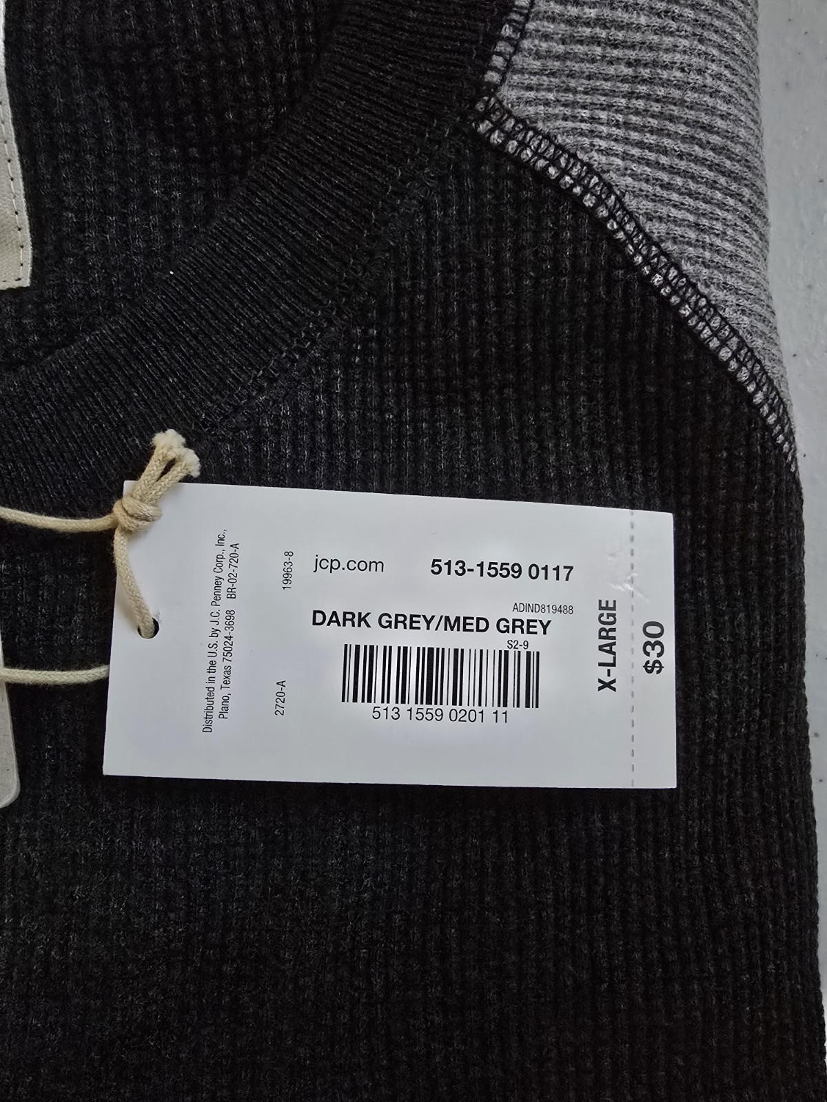 St John's Bay Mens Thermal Crewneck Long Sleeve Dark Gray/Light Gray X Large NWT gallery