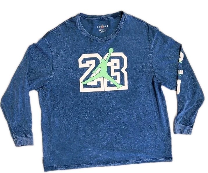 JORDAN LEGACY AJ13 LONG-SLEEVE TEE *Blue Textured Fabric Look*Mens XXL