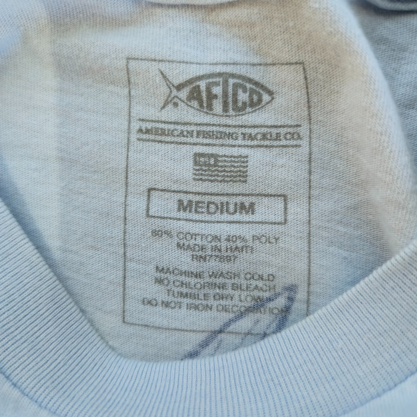 AFTCO American Fishing Tackle Co Shirt Men Medium Blue Graphic Print Cotton Logo gallery