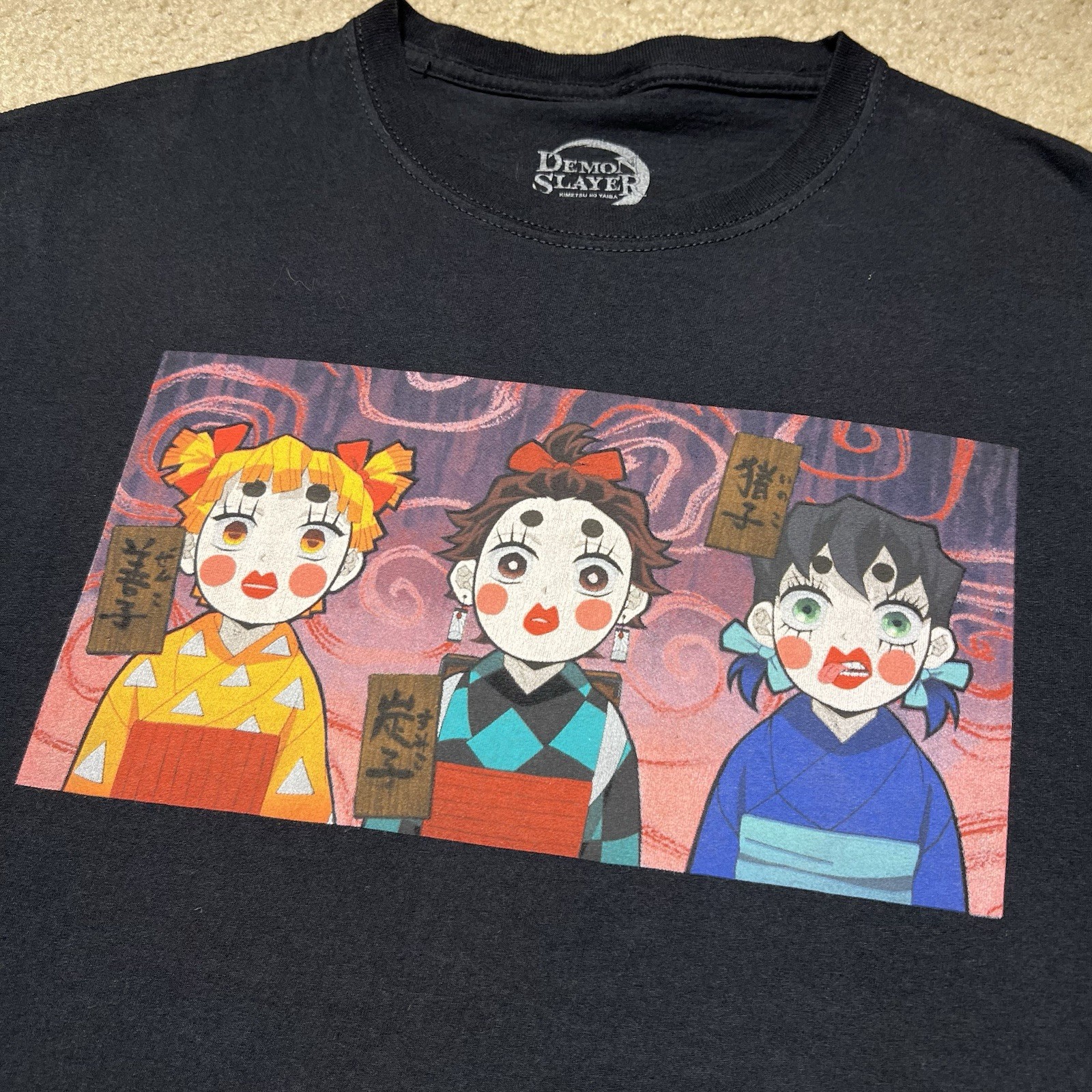 Demon Slayer Tanjiro Zenitsu Inosuke Kabuki T Shirt Mens Large Black Anime Tee gallery