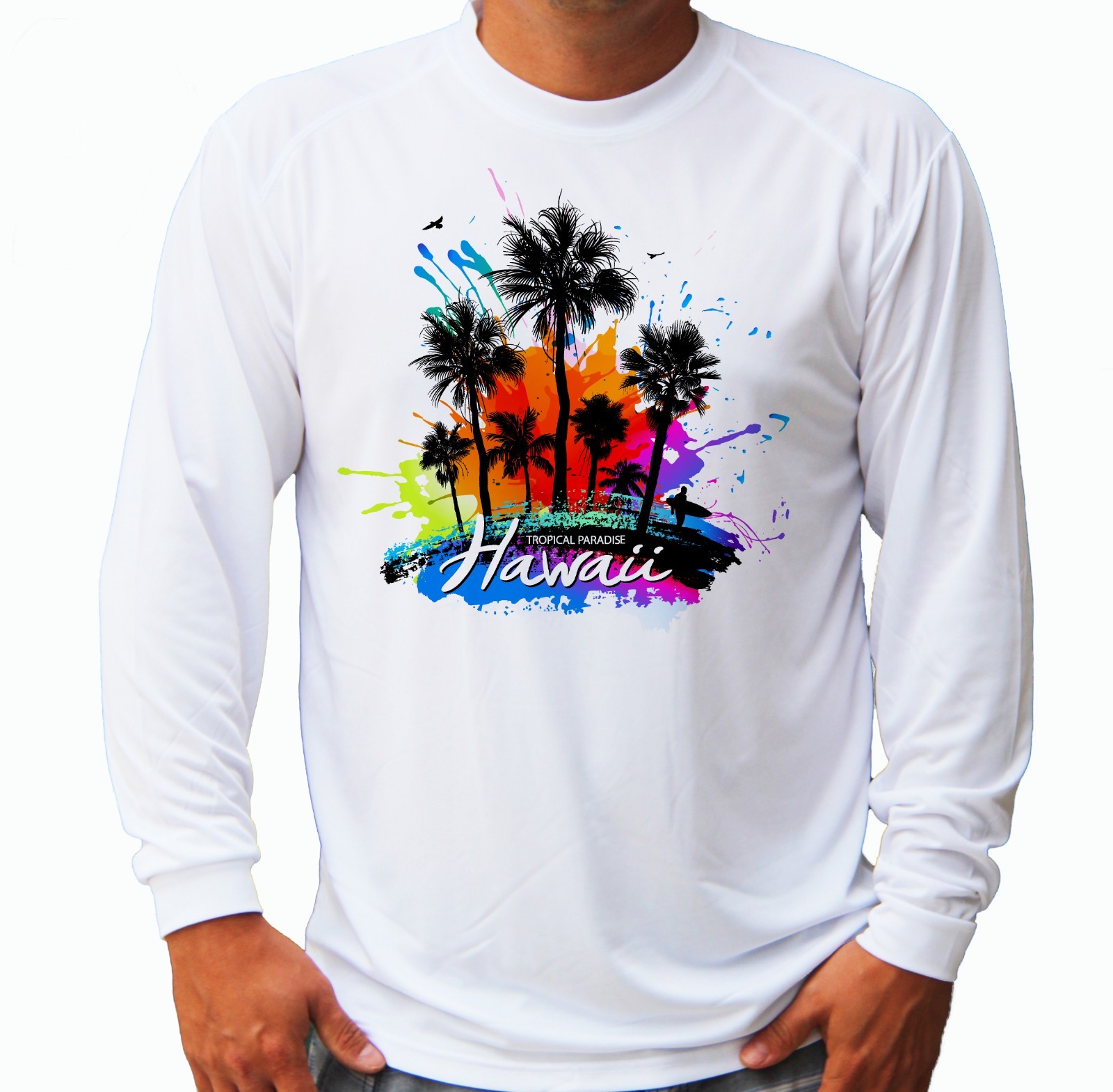 Hawaii Art Long Sleeve UPF 30 T-Shirt Fishing Boat Sport UV Protection