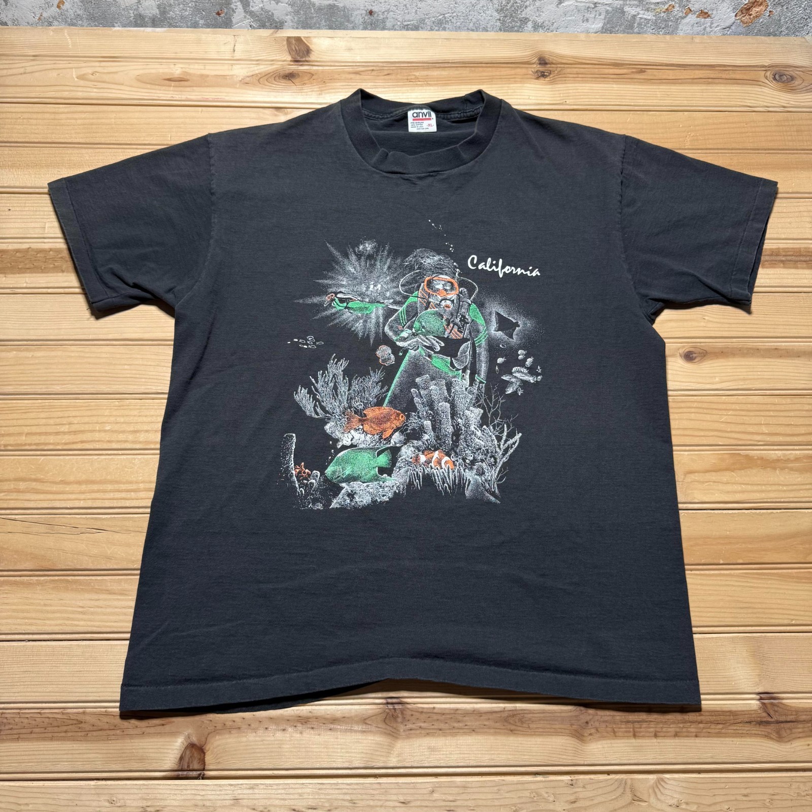 Vintage 90s California Scuba Diver Ocean Marine Life Souvenir T-Shirt USA – XL