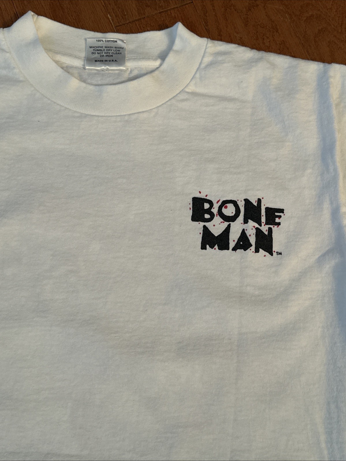 Vtg Bone Man Skeleton Soccer T-Shirt, White, Size Small 1996 90s gallery