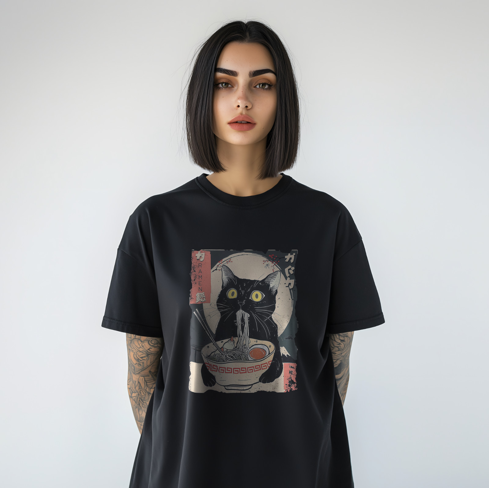 Black Cat Ramen T-Shirt – Japanese Noodle Bowl Graphic Tee A296 gallery