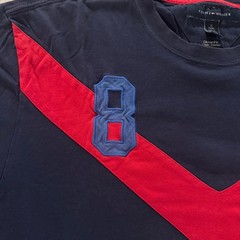 Unique Y2K Tommy Hilfiger Navy Tee Red Chevron Stripe Embroidered Lion Jersey 8
