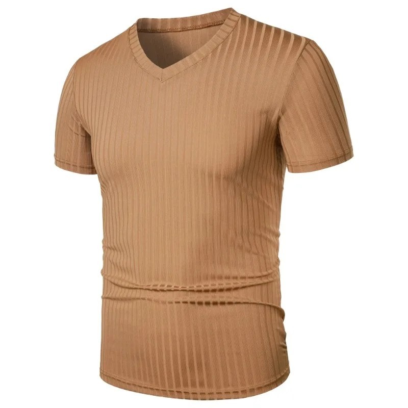 Summer Men Muscle V-Neck T-Shirt Ribbed Stretch Workout Gym Streetwear Tee Gift gallery