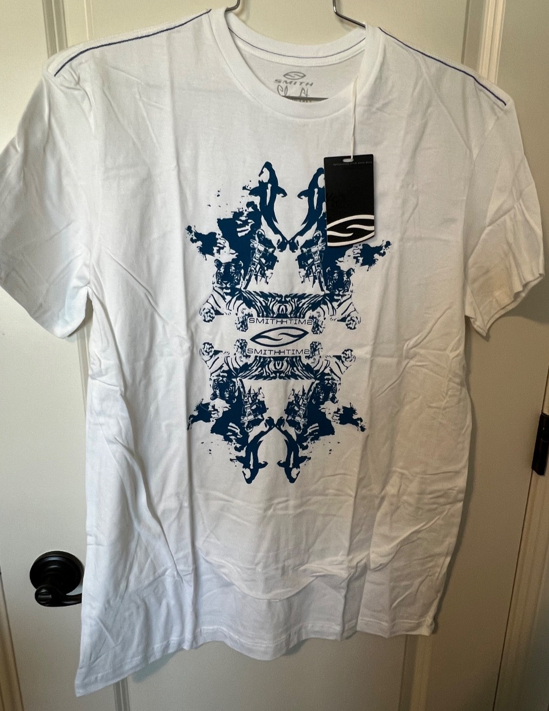 NWT T-SHIRT MENS SLIMFIT XXL SLIM SMITH TIGER OPTICAL WHITE TURQ PRINT TRENDY gallery