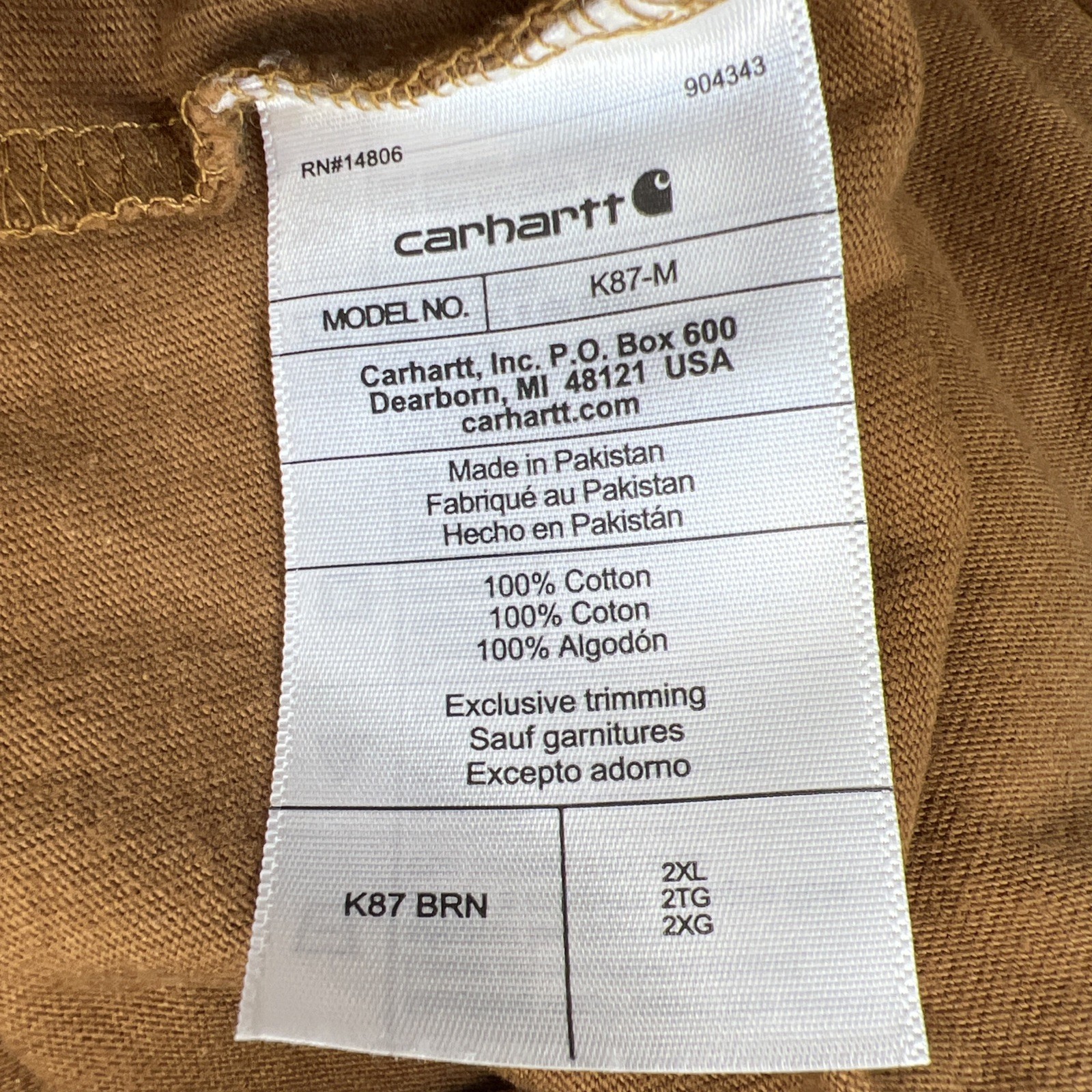 Carhartt K87 2XL Loose Fit Pocket Tee Brown Cotton NWOT Heavy Duty Work Shirt gallery